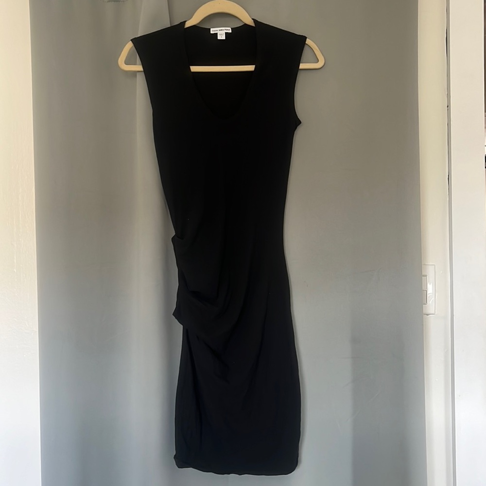 James Perse Dress, side ruching, Size 1, Black